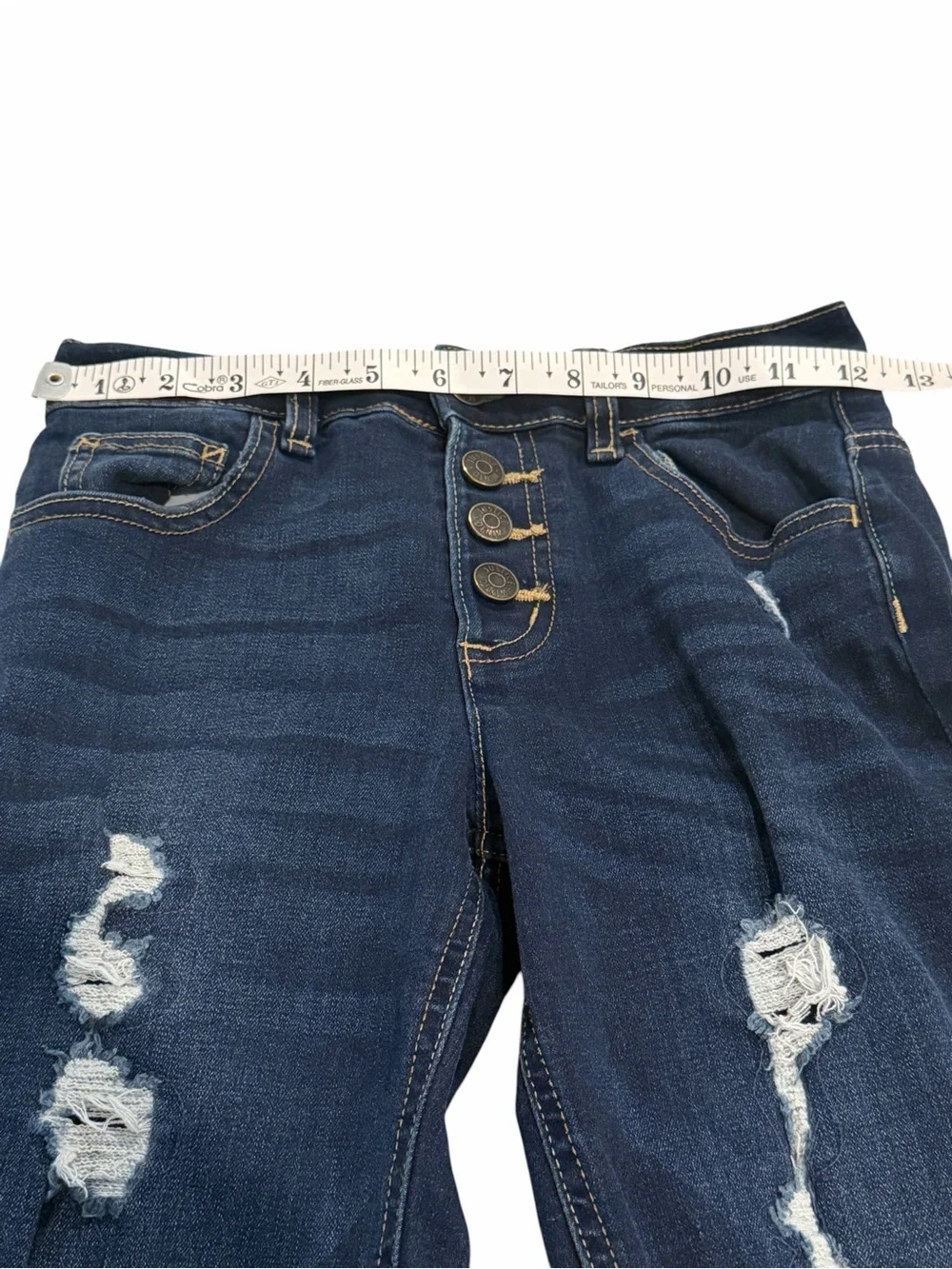 Justice Girls Distressed Skinny Jeans Dark Wash Button Fly Size 12